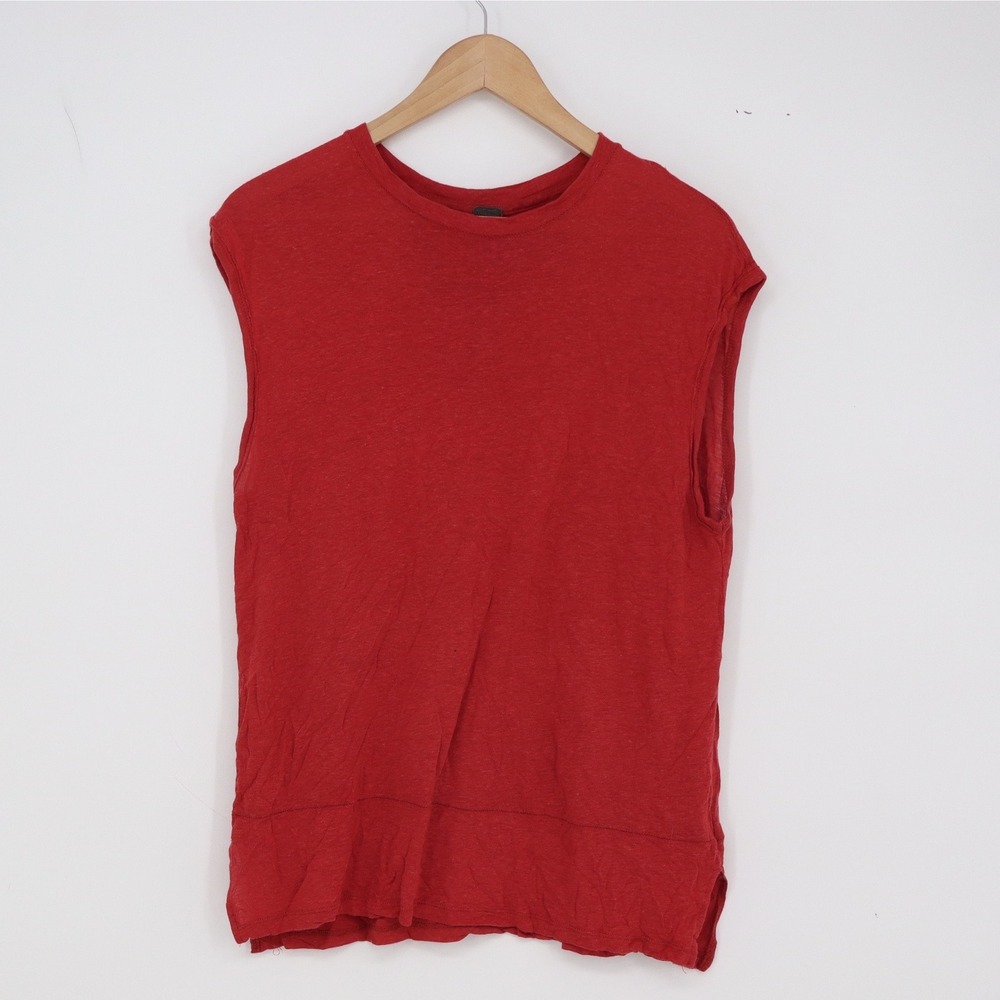 Free People Muscle Tank Womens S Red Linen Blend Sleeveless Raw Hem Good